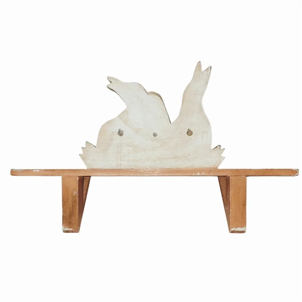 Vintage Wood Duck Goose Wall Shelf Hand Painted Folk Art Country Farmhouse Decor